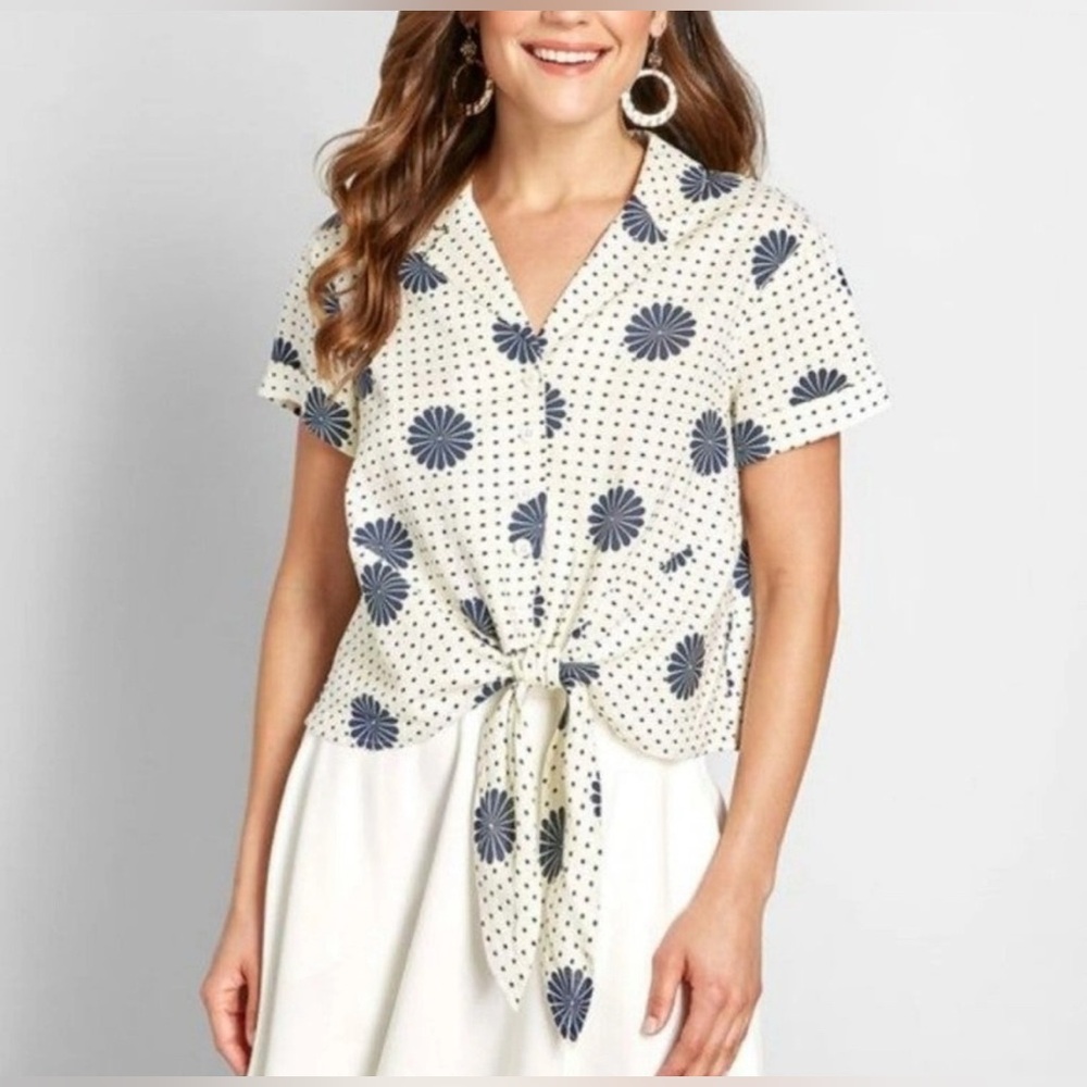 MODCLOTH Wisely Tied Button Up Front Tie Linen Blend Top sz 1X